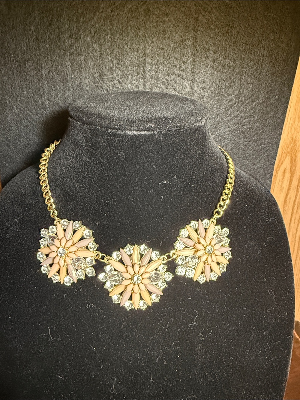 Gold-Tone Floral Statement Necklace with Blush Petals